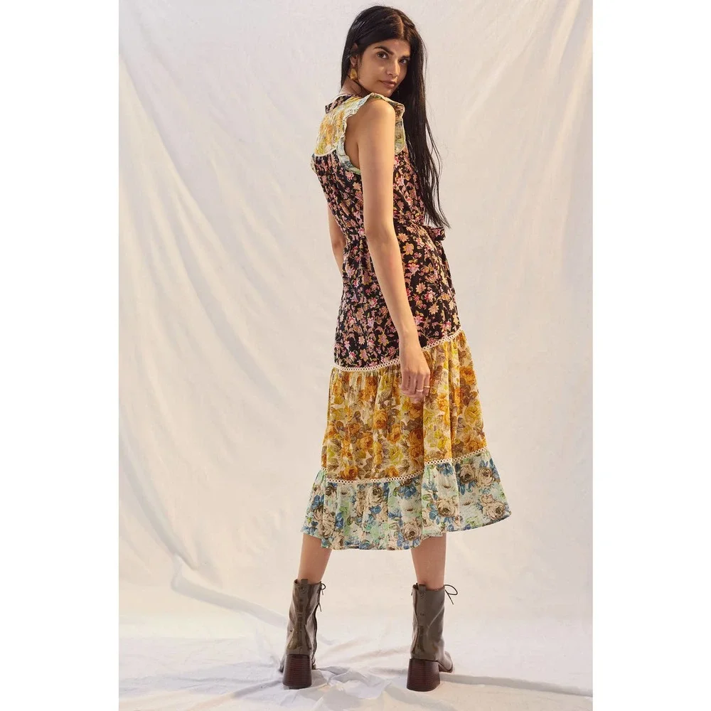 New Anthropologie Ruffled Boho Inspired Floral Midi Dress $170 XS - Picture 4 of 9